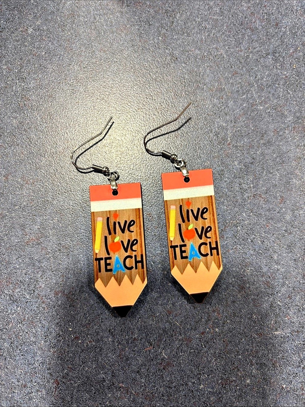 Pencil Teacher Earrings in Orange & Black